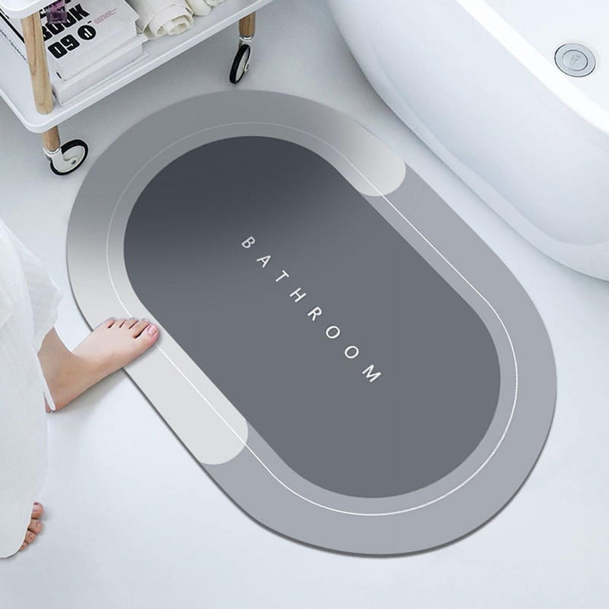 UCRAVO 1PCS Oval Bath Bathroom Rugs Mat Non Slip, Diatomaceous Earth Stone Farmhouse Water Absorbent Washable Thin Small Bathmat
