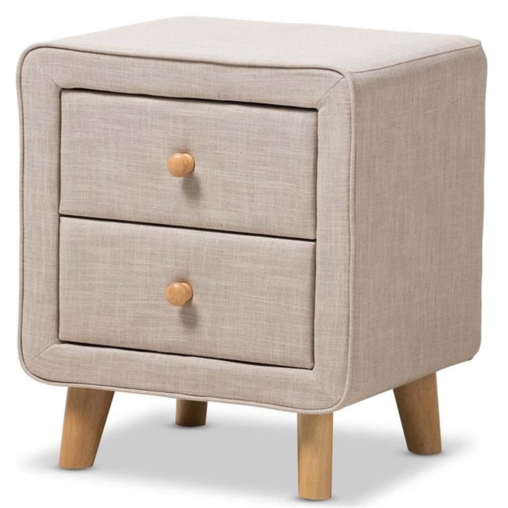 Baxton Studio Jonesy Midcentury Beige Linen Upholstered 2Drawer Nightstand