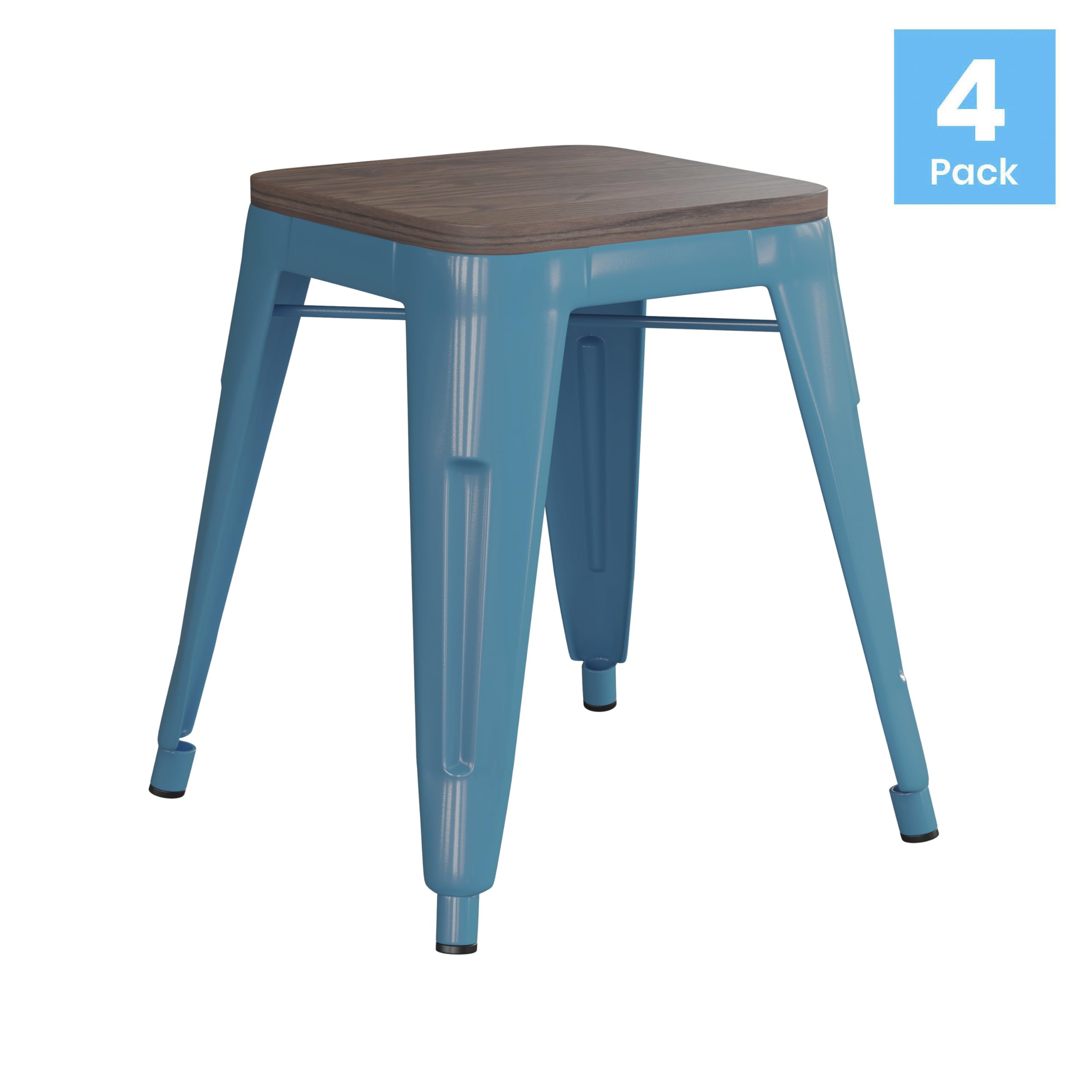 Flash Furniture Metal Dining Table Height Stool with Wooden Seat Set of 4 - Backless Teal Kai Commercial Grade Stool - Kai 18" Stackable Dining Chairs