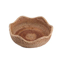 AMOLOLO Handmade Rattan Round Fruit Basket Food Storage Bowls Kitchen Organizer Snack Serving Bowl Wavy Edge Circle Tray Basket,