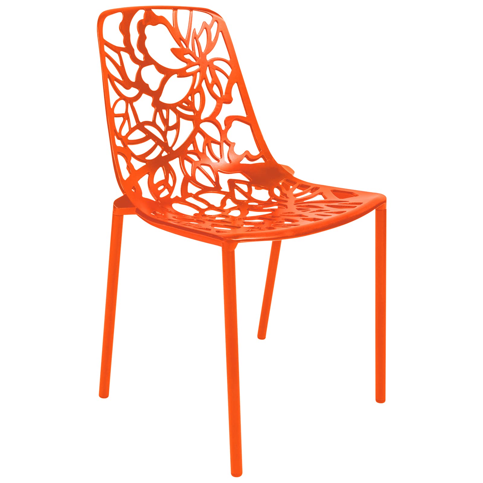 LeisureMod Modern Aluminum Stackable Dining Chair, Orange