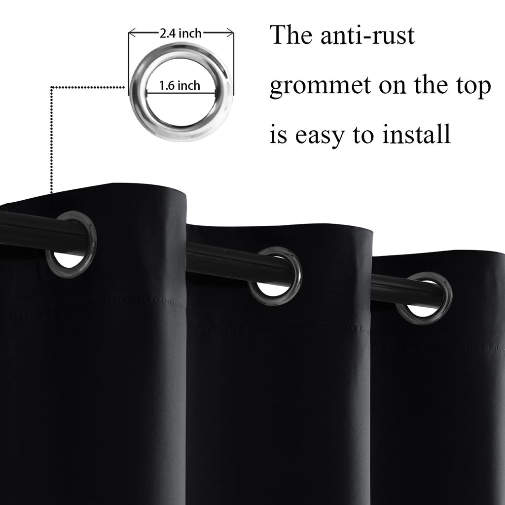 Jiuzhen Black Blackout Curtains With Tiebacks - Thermal Insulated, Light Blocking And Noise Reducing Grommet Curtains For Bedroom And Living Room, Set Of 2 Window Curtain Panels, 60 X 84 Inch Length