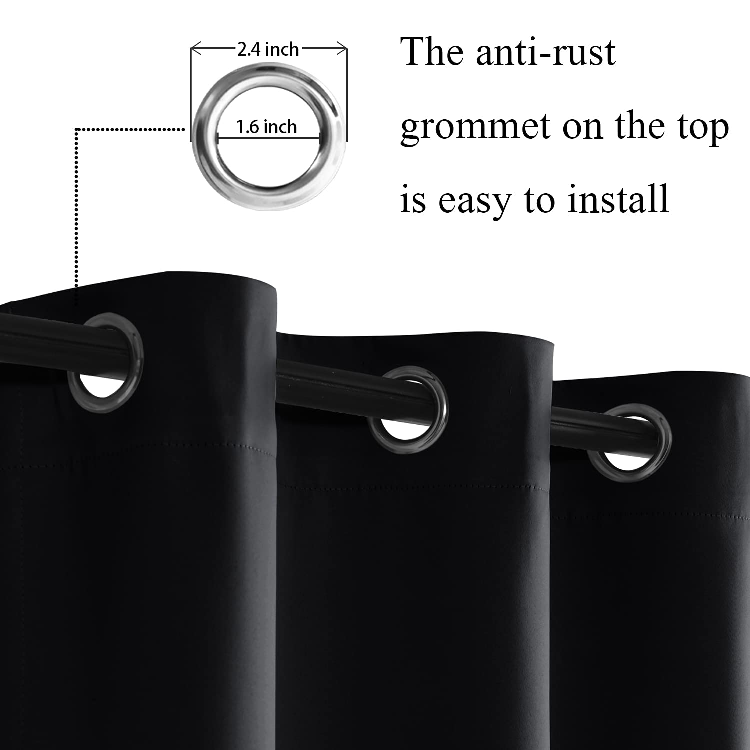 Jiuzhen Black Blackout Curtains With Tiebacks - Thermal Insulated, Light Blocking And Noise Reducing Grommet Curtains For Bedroom And Living Room, Set Of 2 Window Curtain Panels, 34 X 24 Inch Length