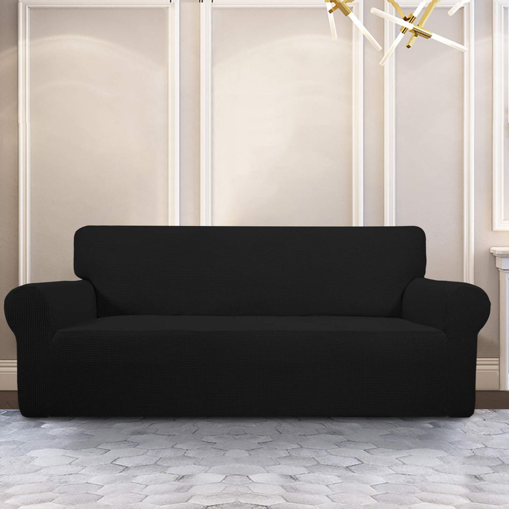 Purefit Stretch Oversized Sofa Slipcover – Spandex Jacquard Non Slip Soft Couch Sofa Cover, Washable Furniture Protector With Non Skid Foam And Elastic Bottom For Kids (Oversized Sofa, Black)