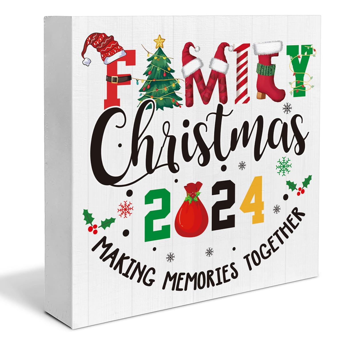 Indoor Christmas Decorations, Family Christmas 2024 Wooden Sign Home Decor, Christmas 2024 Wooden Block Sign, Christmas Decor fo