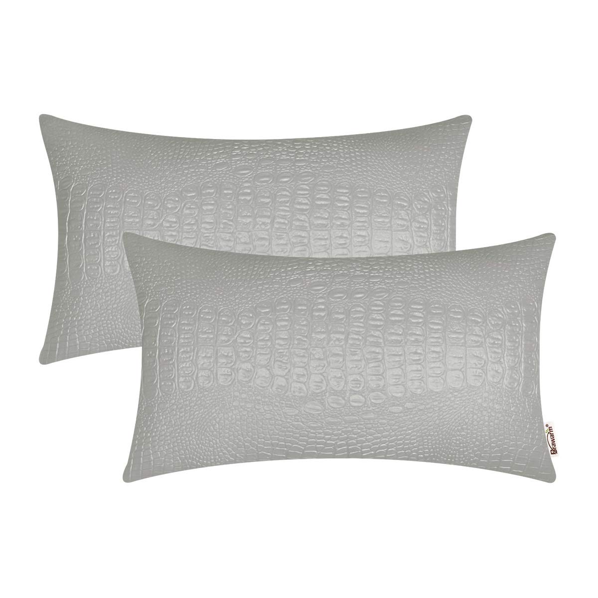Brawarm Faux Leather Pillow Covers 12 X 20 Inches, Gray Leather Pillow Covers Pack Of 2, Crocodile Leather Decorative Lumbar Thr