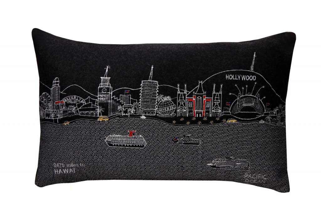 HomeRoots Grey 24' Black Los Angeles Nighttime Skyline Lumbar Decorative Pillow