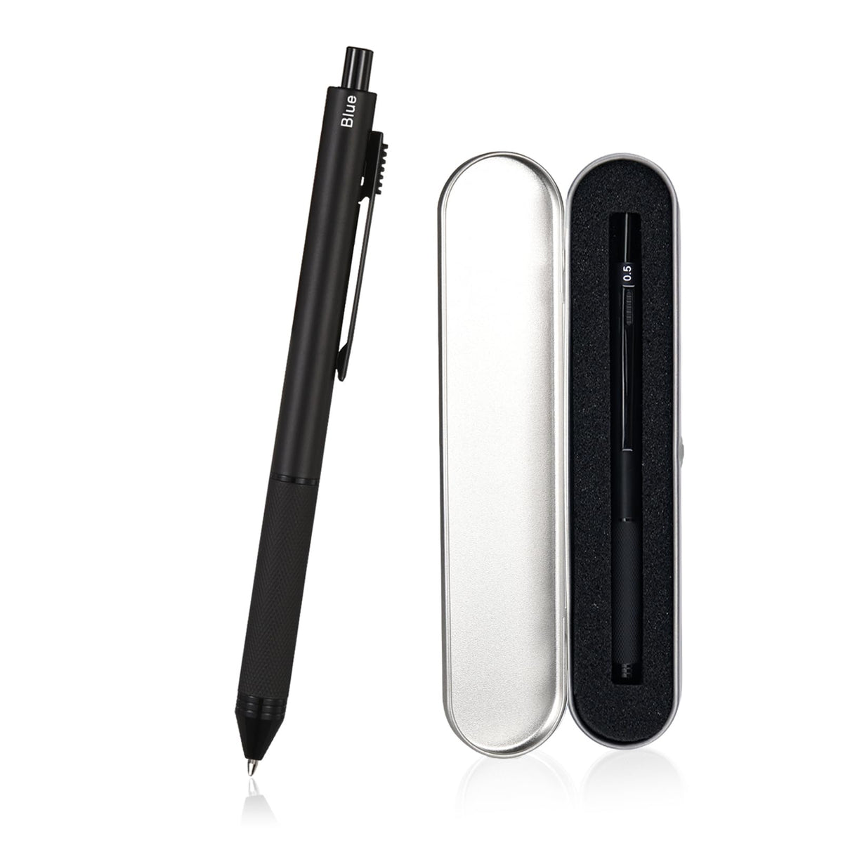 Smttw 4 In1 Multi-Function Refillable & Retractable Ballpoint Pen + 0.5Mm Mechanical Pencil, Fine Point, Black Metal Barrel, Bla