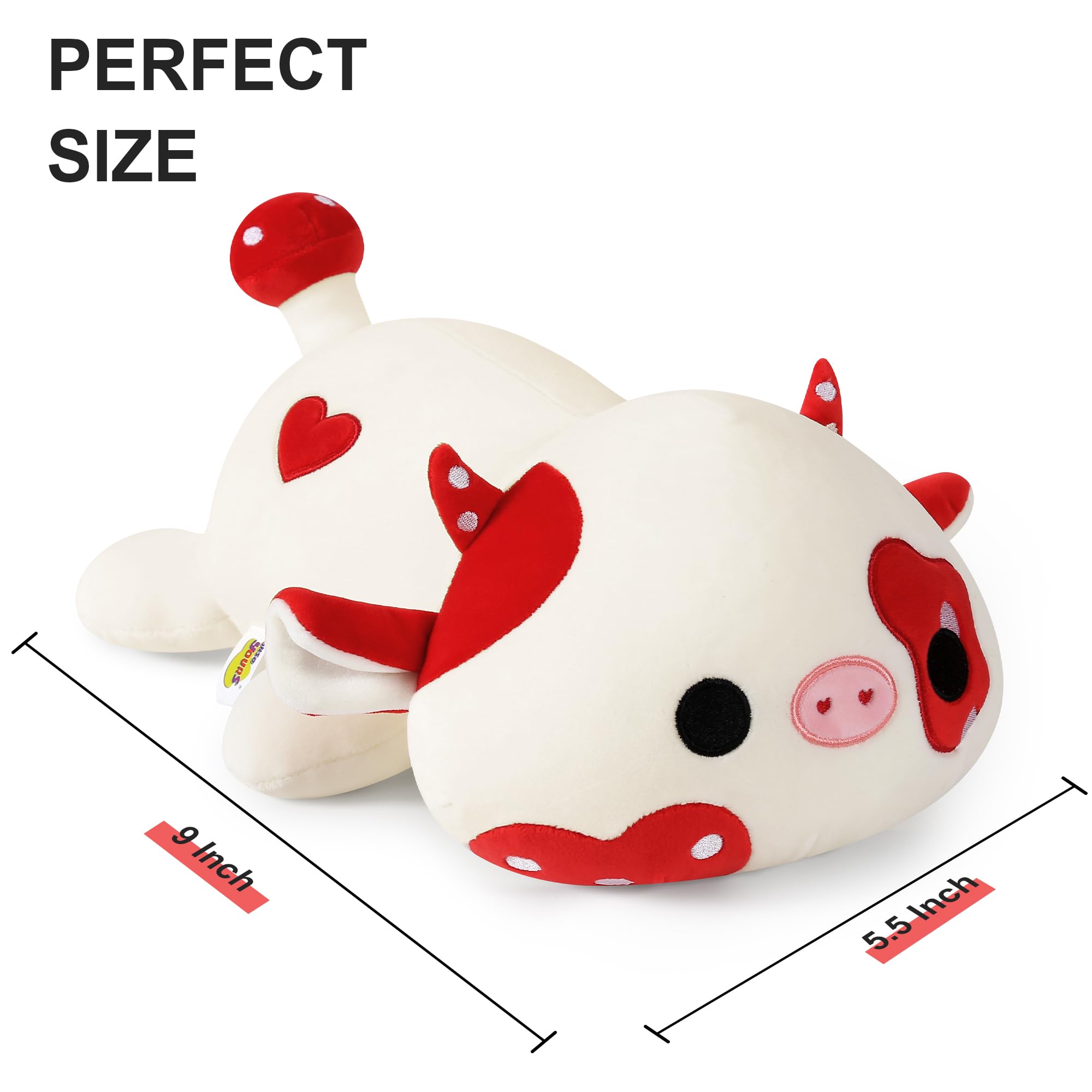 Onsoyours 9 Inch Cow Plush - Cute Red Mushroom Stuffed Animal Toy, Ultrasoft Cotton Gift for Kids, Model 53a74b0d-a54c-4a0c-