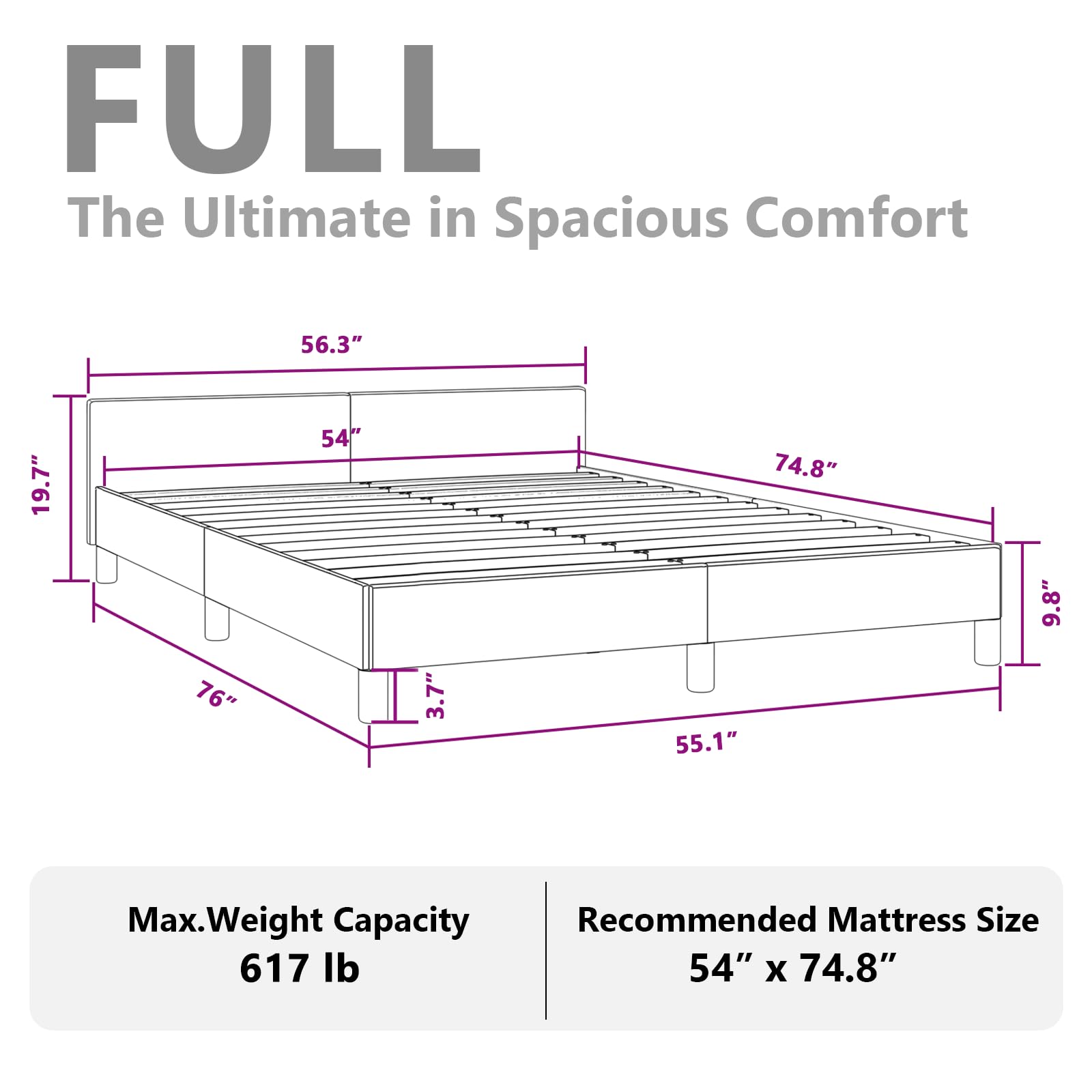 vidaXL Fabric Bed Frame Platform Bed, Scandinavian Style/Slats Support/No Box Spring Needed/Without Mattress/Easy Assembly, Dark Grey Full Bed