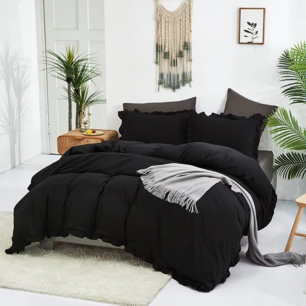 Clothknow Black Comforter Set California King Black Ruffle Bedding Comforter Sets Men Women Comforter All Black Bedding Ruffle Comforter Farmhouse Comforter Shabby Chic Bedding