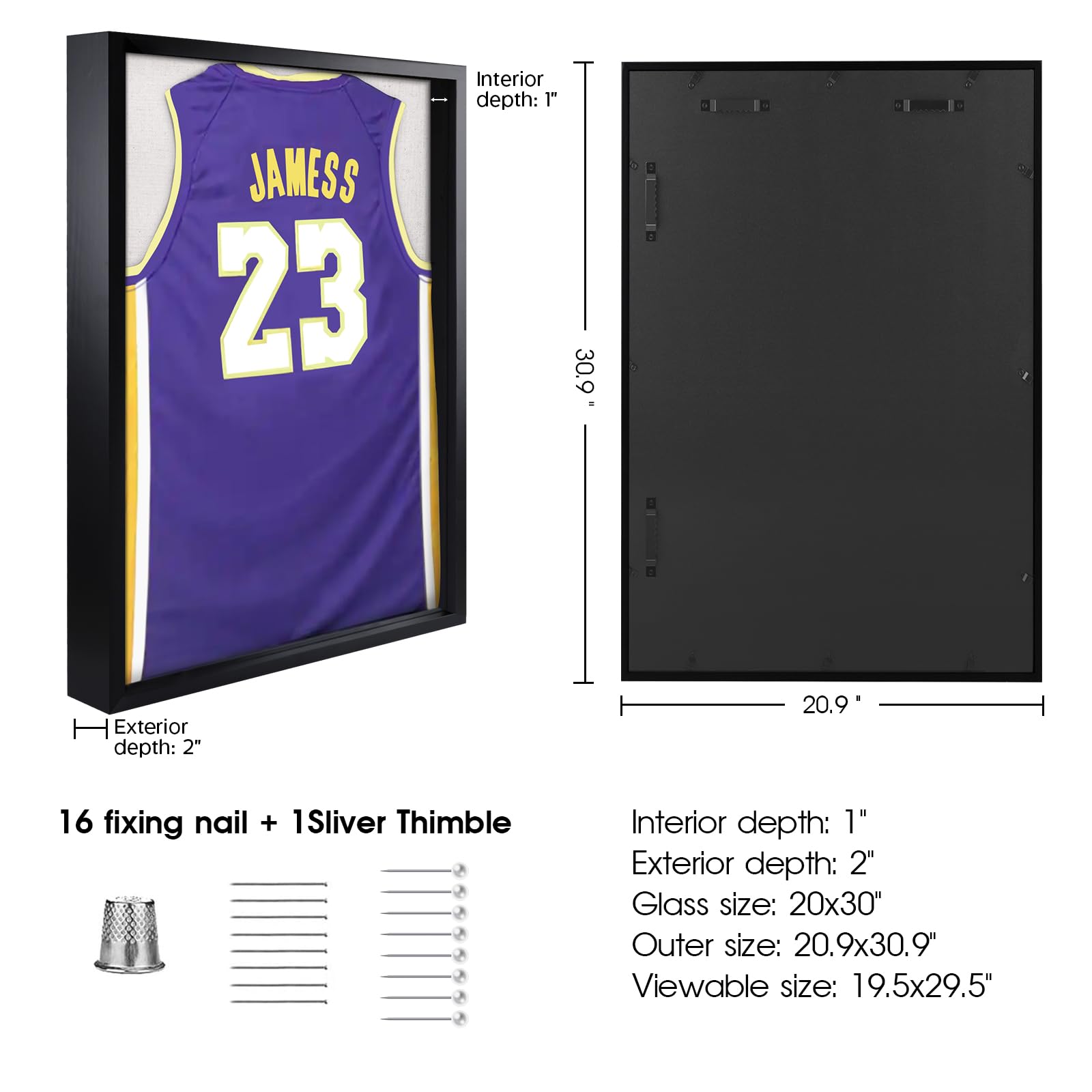 1Dot2 Shadow Box 20X30 Large Jersey Frame Display Case, Shadowbox Frames With Grade A Natural Pine Wood Acrylic For Football Bas
