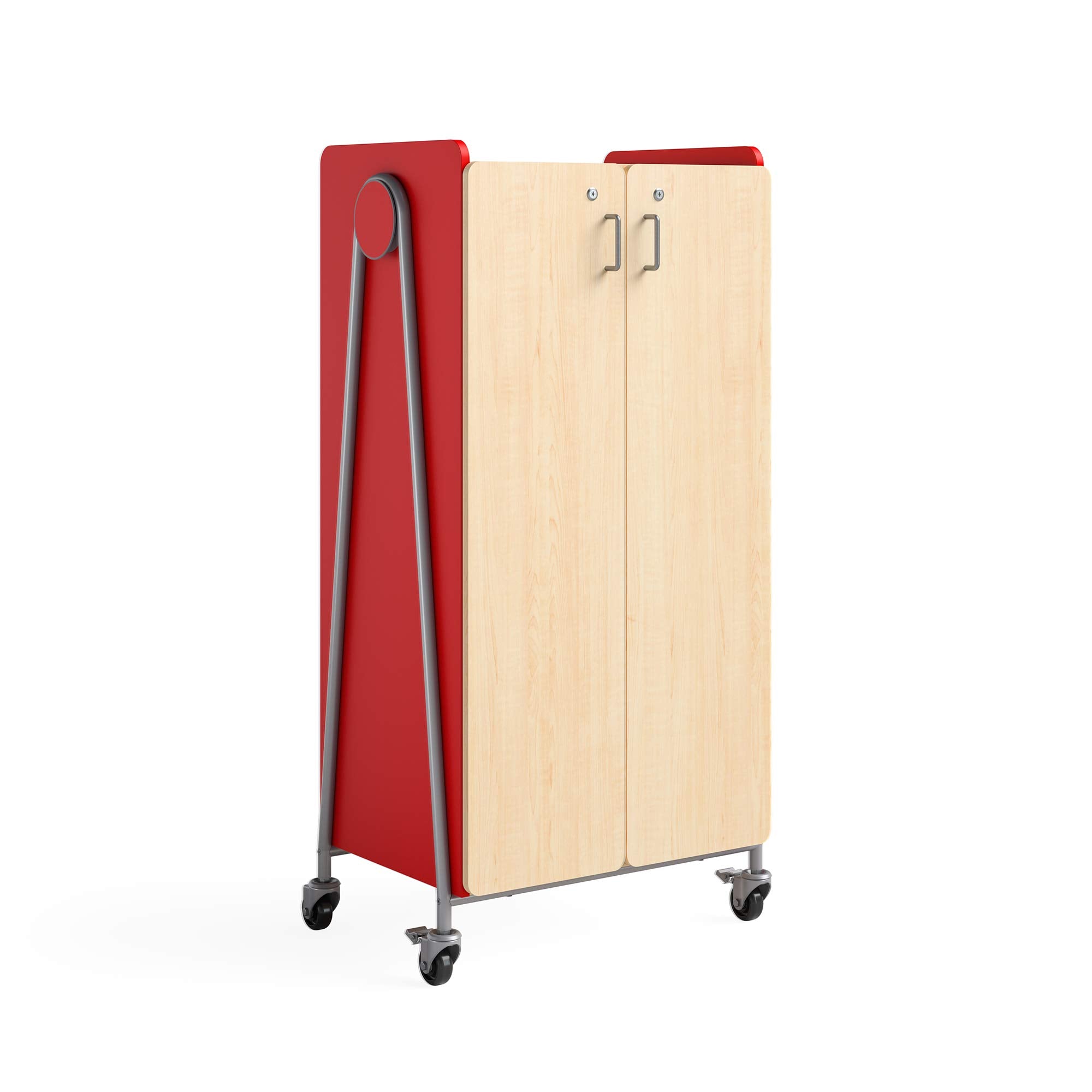 Safco Products 3935RED Whiffle Typical 15, Double Column 14-Tote 2-Shelf Doored Rolling Storage Cart with Magnetic Dry-Erase Back, Red, 60" H, Tall