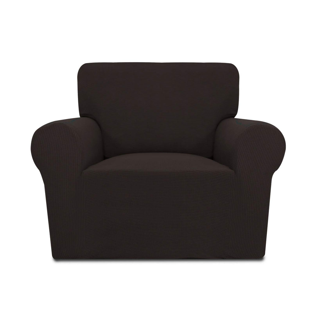 Purefit Stretch Chair Sofa Slipcover – Spandex Jacquard Non Slip Soft Couch Sofa Cover, Washable Furniture Protector With Non Skid Foam And Elastic Bottom For Kids (Chair, Chocolate)