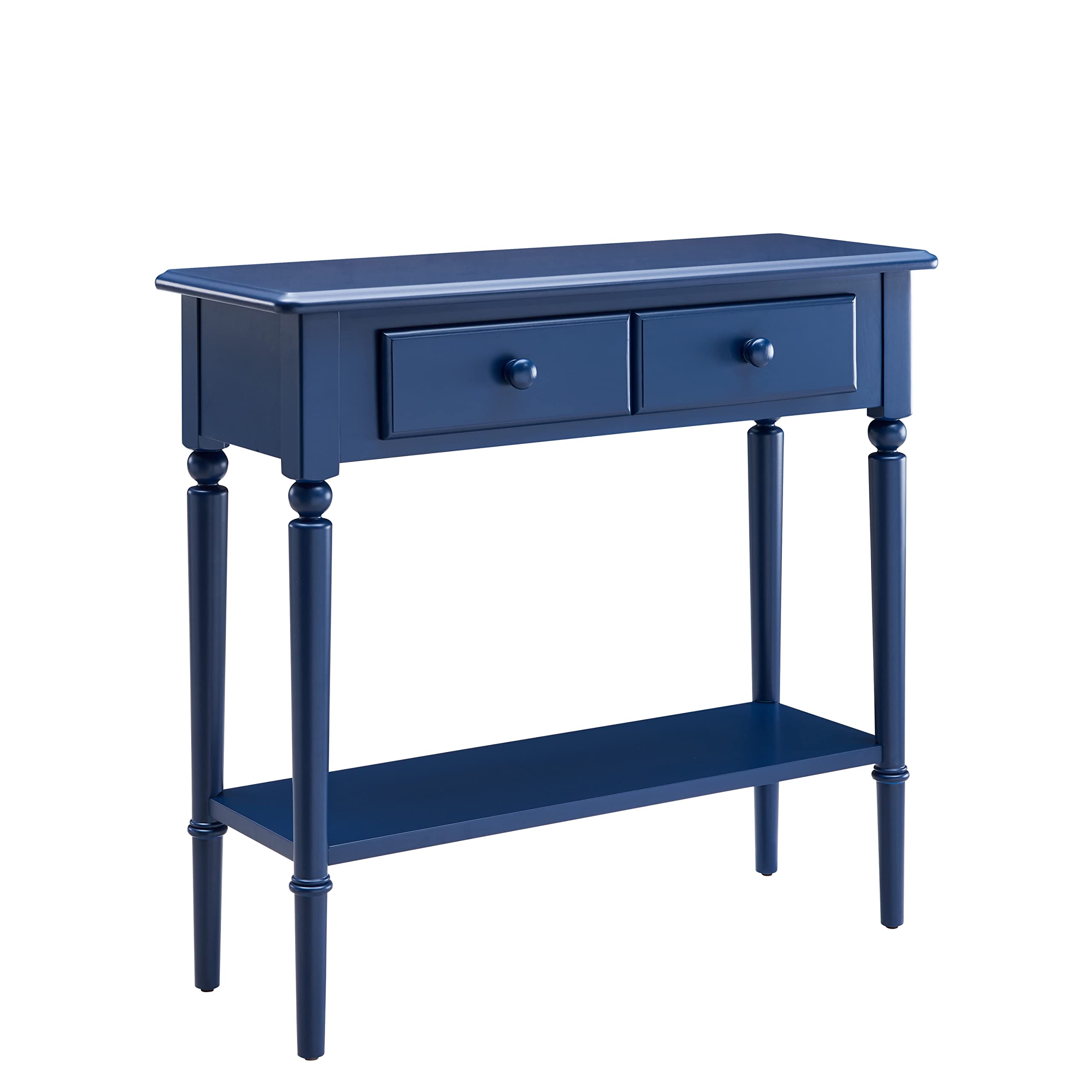 Leick Home Coastal Console Table, Solid Wood, 2 Storage Drawers, Bottom Display Shelf, Narrow Depth, Easy-Assembly, for Living R