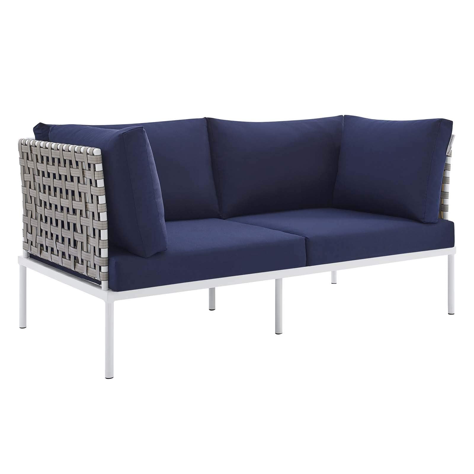 Modway Harmony Outdoor Patio Basket Weave Loveseat in Tan Navy