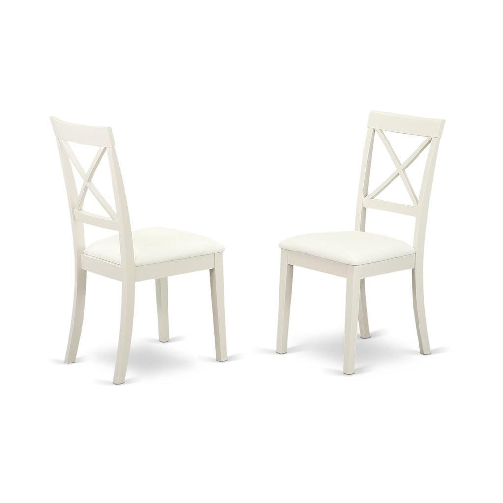 East West Furniture Dlbo5-Lwh-Lc 5 Piece Dining Room Furniture Set Includes A Round Kitchen Table With Dropleaf And 4 Faux Leather Upholstered Dining Chairs, 42X42 Inch, Linen White