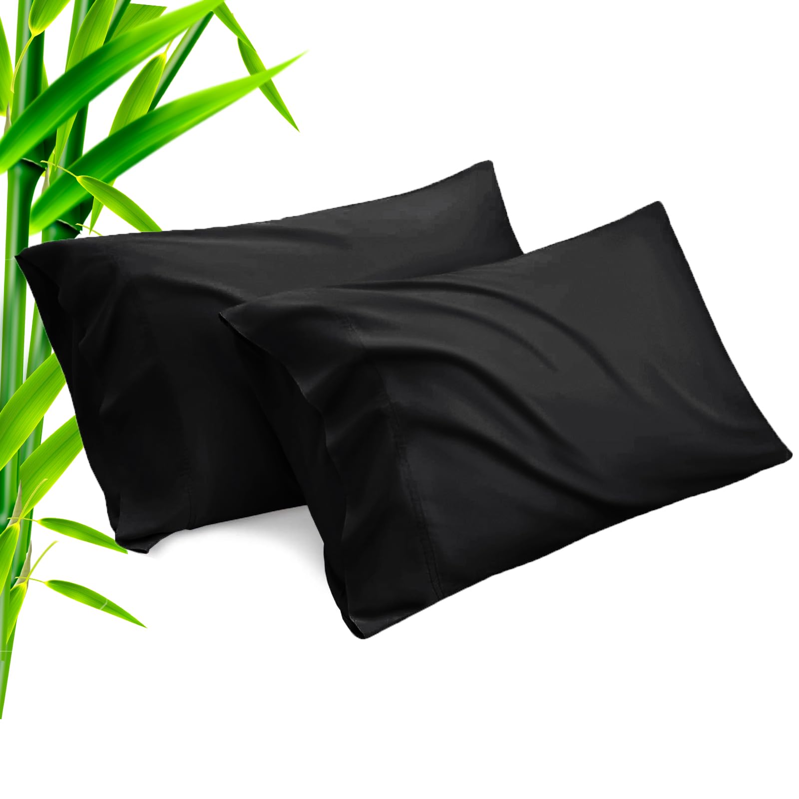 Telus Black Pillow Cases Standard Size 2 Pack, Bamboo Rayon Cooling Pillowcases With Envelope Closure, Cool Breathable Pillow Ca