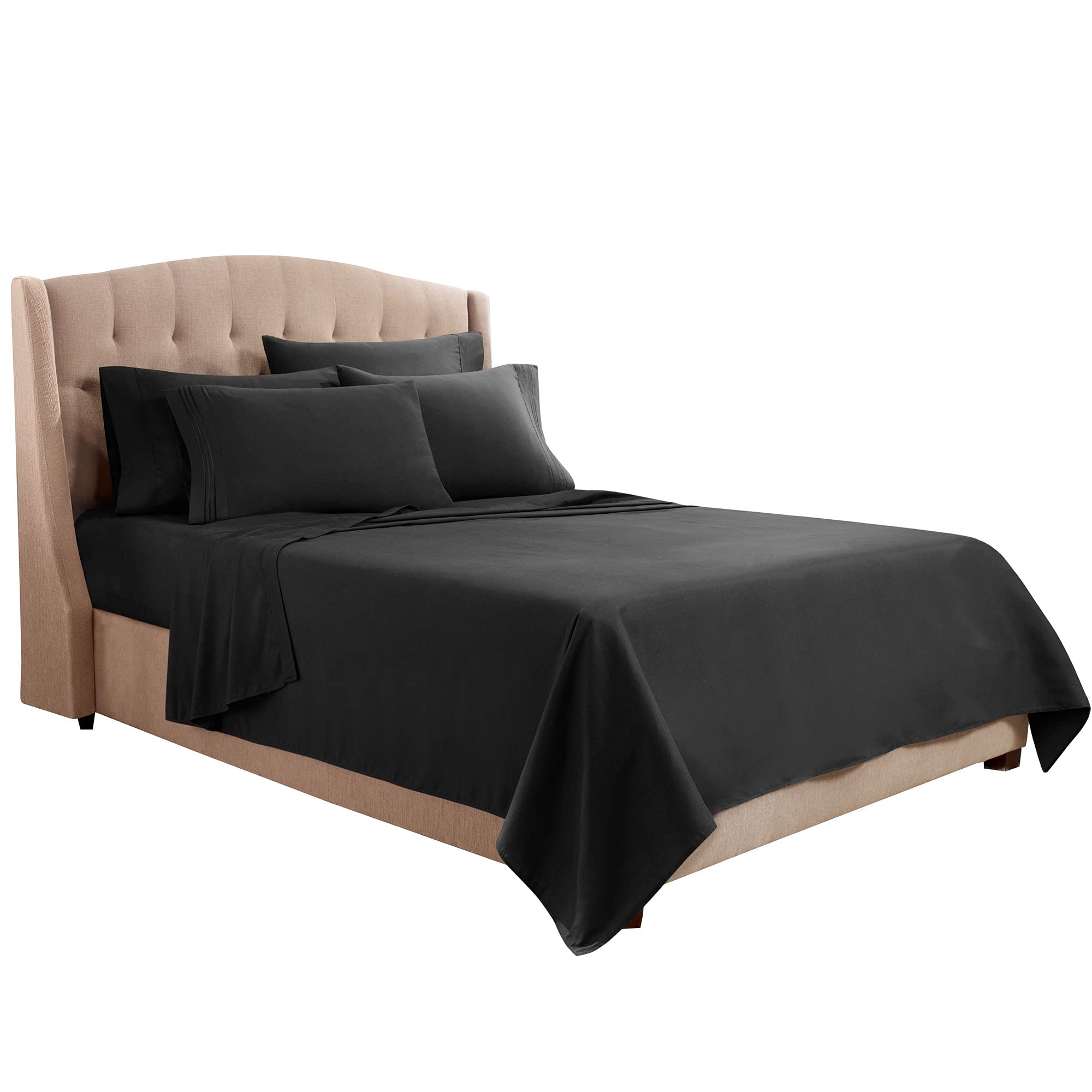 Clara Clark Full Sheets, 6 Piece Set - Hotel Luxury Sheets For Full Size Bed, Super Soft Bedding Sheets & Pillowcases, Full Size Sheets, Black