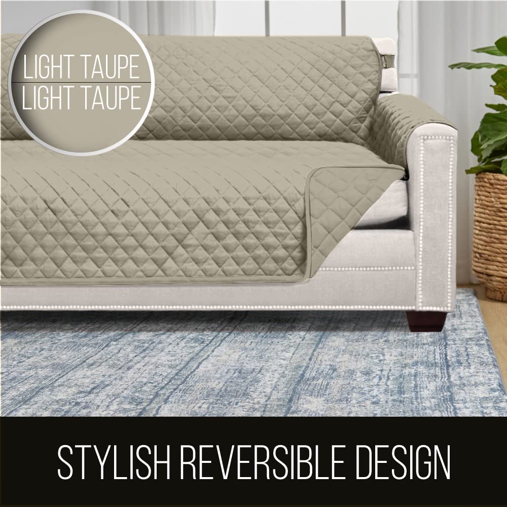 Sofa Shield Patented Chair Slipcover, Reversible Tear Resistant Soft Quilted Microfiber, 48” Seat Width, Durable Furniture Stain Protector With Straps, Washable Cover For Dogs, Kids, Light Taupe