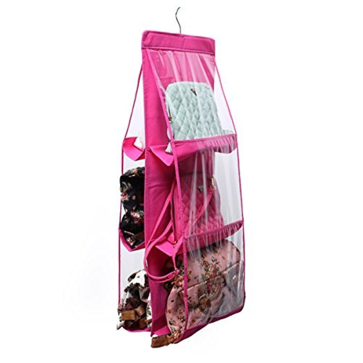 Everbuy 6 Pocket Large Purse Handbag Hanging Storage Bag Organizer Closet Tidy Closet Wardrobe Rack Hangers (Pink)