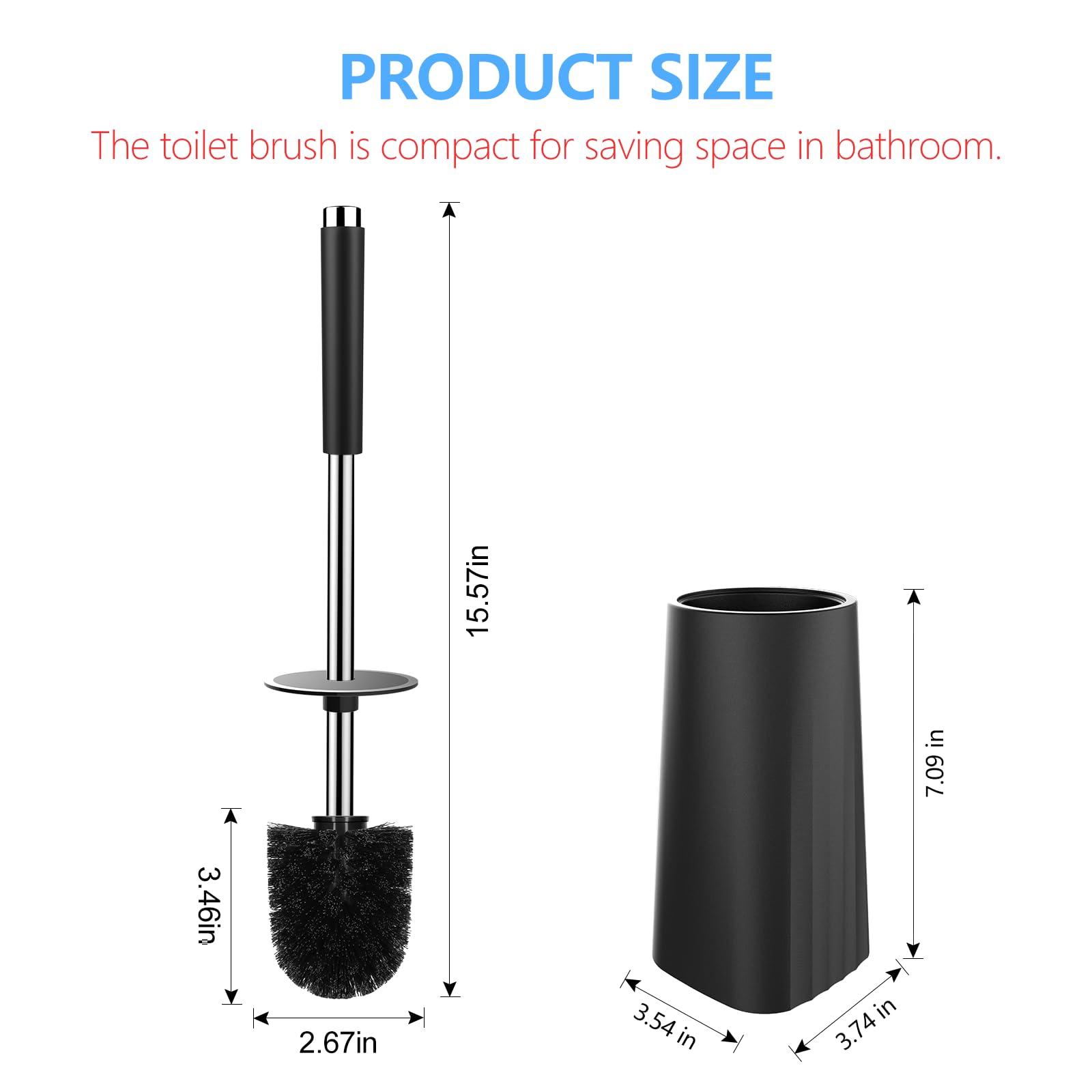 Setsail Toilet Brush, Compact Size Toilet Bowl Brush And Holder Toilet Brushes For Bathroom With 304 Stainless Steel Handle Toil