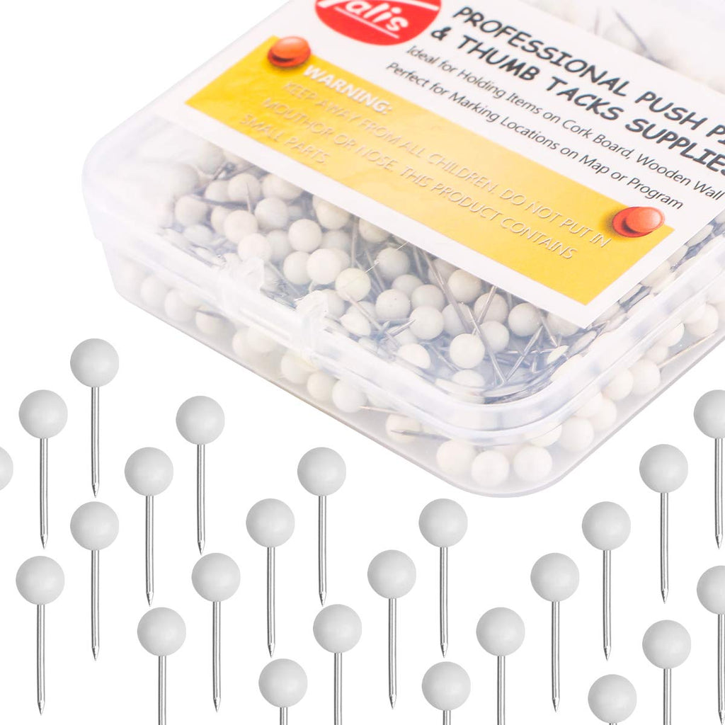Yalis Push Pins Map Tacks 1/8-Inch Assorted Color Beads Head Map Marking Push Pins,500-Count (White)