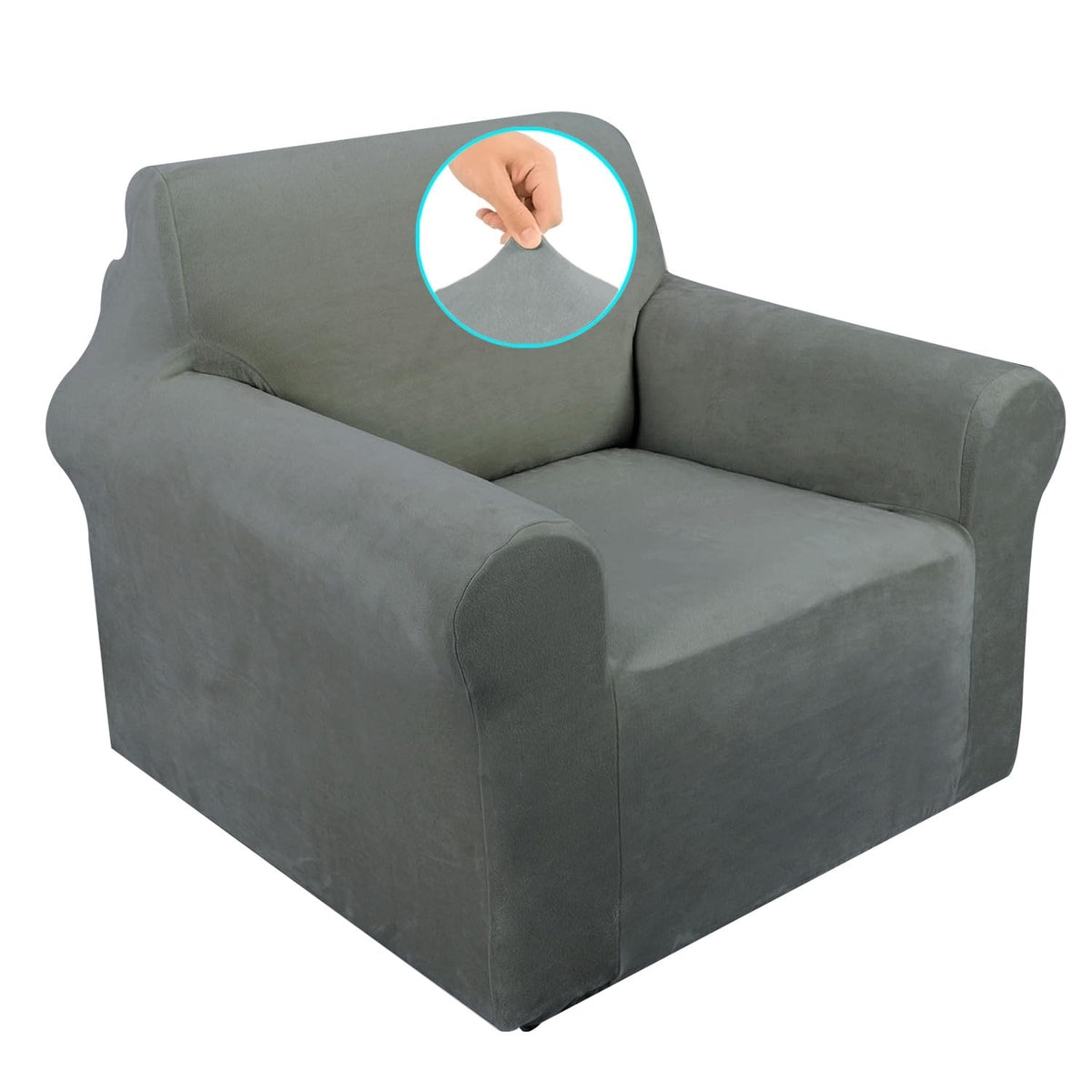 U-NICE HOME Velvet Chair Sofa Covers Stretch Couch Cover Furniture Protector Sofa Slipcover for Dogs (Chair, Light Grey)