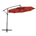 LeisureMod Willry Modern Outdoor 10 Ft Offset Cantilever Hanging Patio Umbrella With Solar Powered LED (Red)