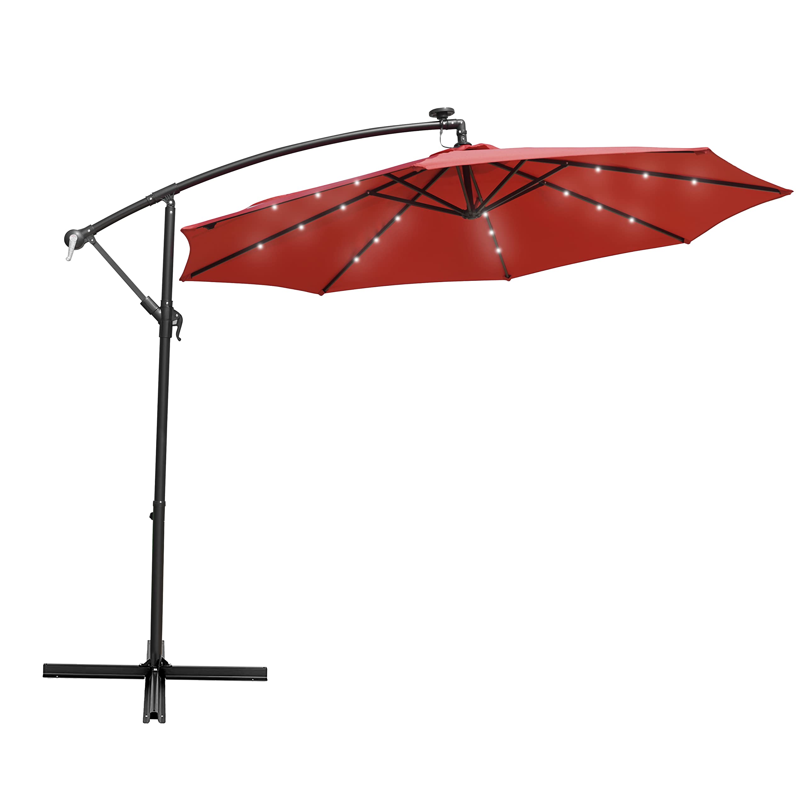 LeisureMod Willry Modern Outdoor 10 Ft Offset Cantilever Hanging Patio Umbrella With Solar Powered LED (Red)