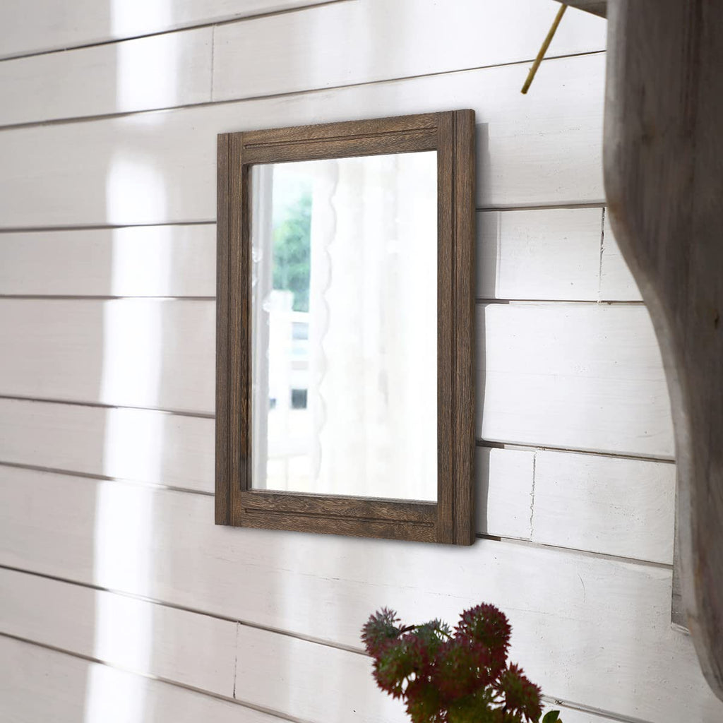 Aazzkang Rustic Wood Mirror Rectangle Decorative Wall Mirror With Frame Bedroom Living Room Bathroom Hanging Mirror