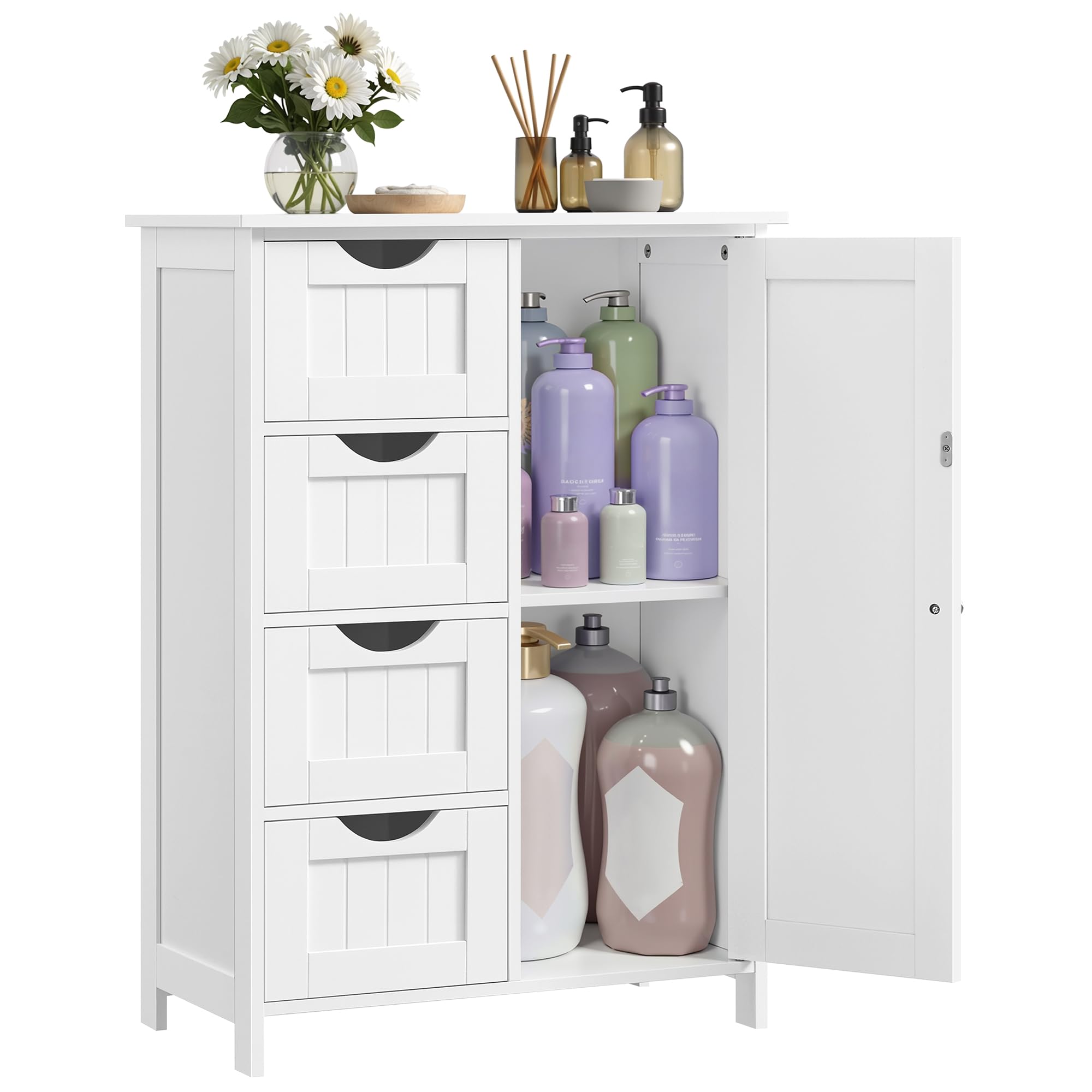 VASAGLE Storage Cabinet with Drawers, Freestanding Floor Cabinet with Door, 13.8 x 25.6 x 35.4 Inches, Adjustable Shelf, for Bat