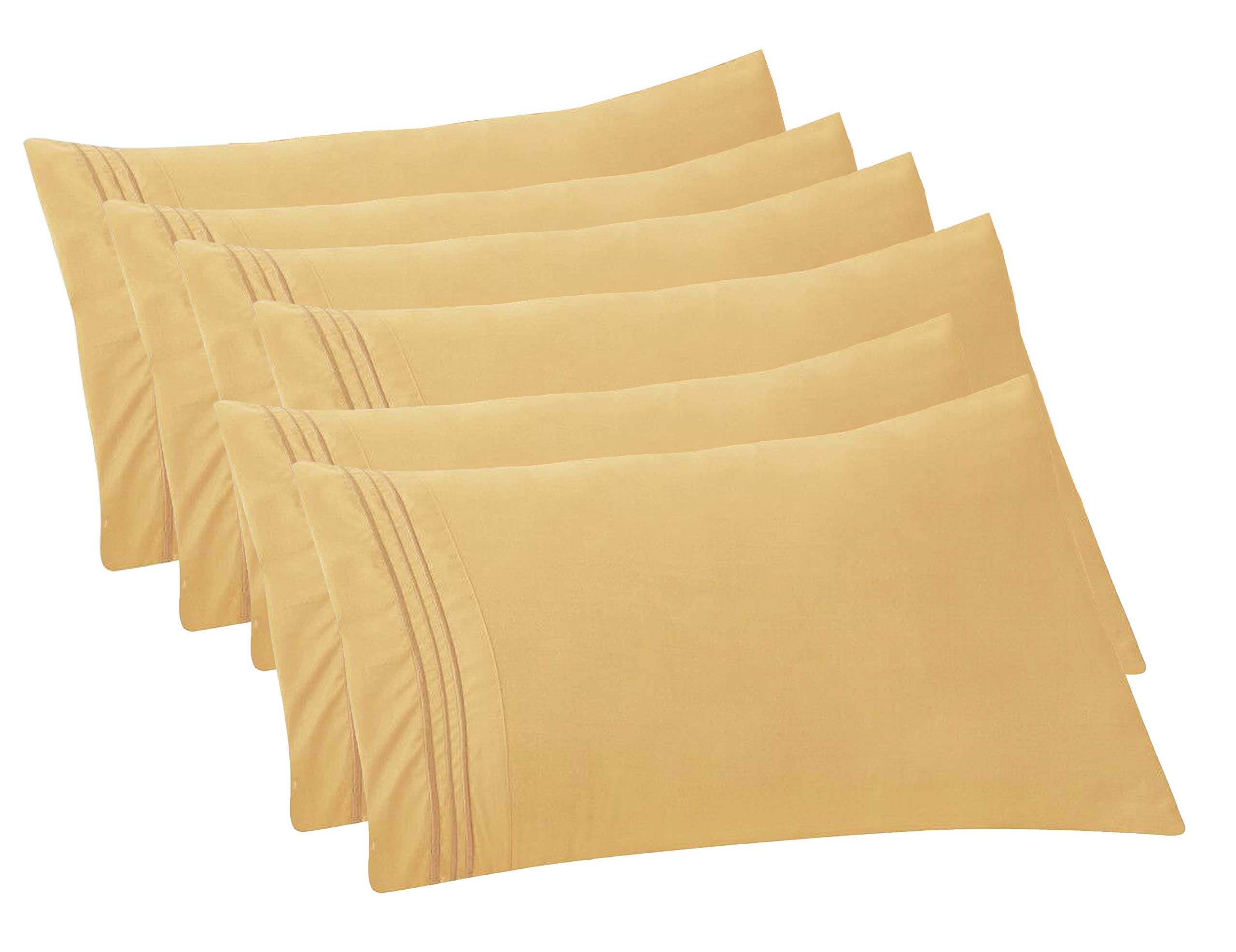 Elegant Comfort 6-Pack Solid Pillowcases 1500 Thread Count Egyptian Quality - Easy Care, Smooth Weave, Wrinkle And Stain Resistant, Easy Slip-On, 6-Piece Set, King Pillowcase, Gold