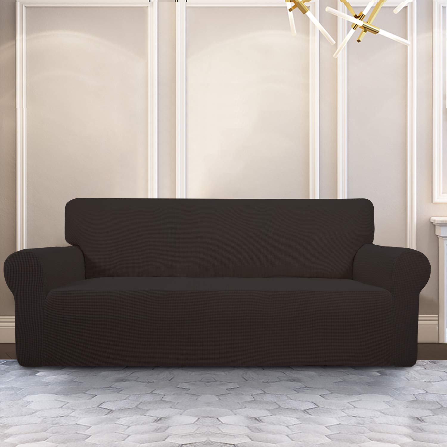 Purefit Stretch Oversized Sofa Slipcover – Spandex Jacquard Non Slip Soft Couch Sofa Cover, Washable Furniture Protector With Non Skid Foam And Elastic Bottom For Kids (Oversized Sofa, Chocolate)