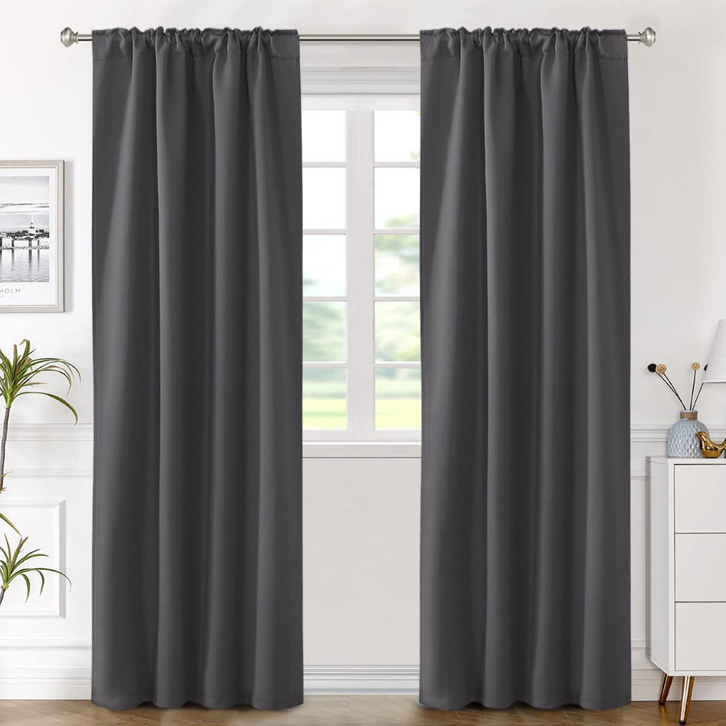 H.Versailtex Blackout Curtains Thermal Insulated Window Treatment Panels Room Darkening Blackout Drapes For Living Room Back Tab/Rod Pocket Bedroom Draperies (2 Panels, Charcoal Gray, 42 X 84 Inch)