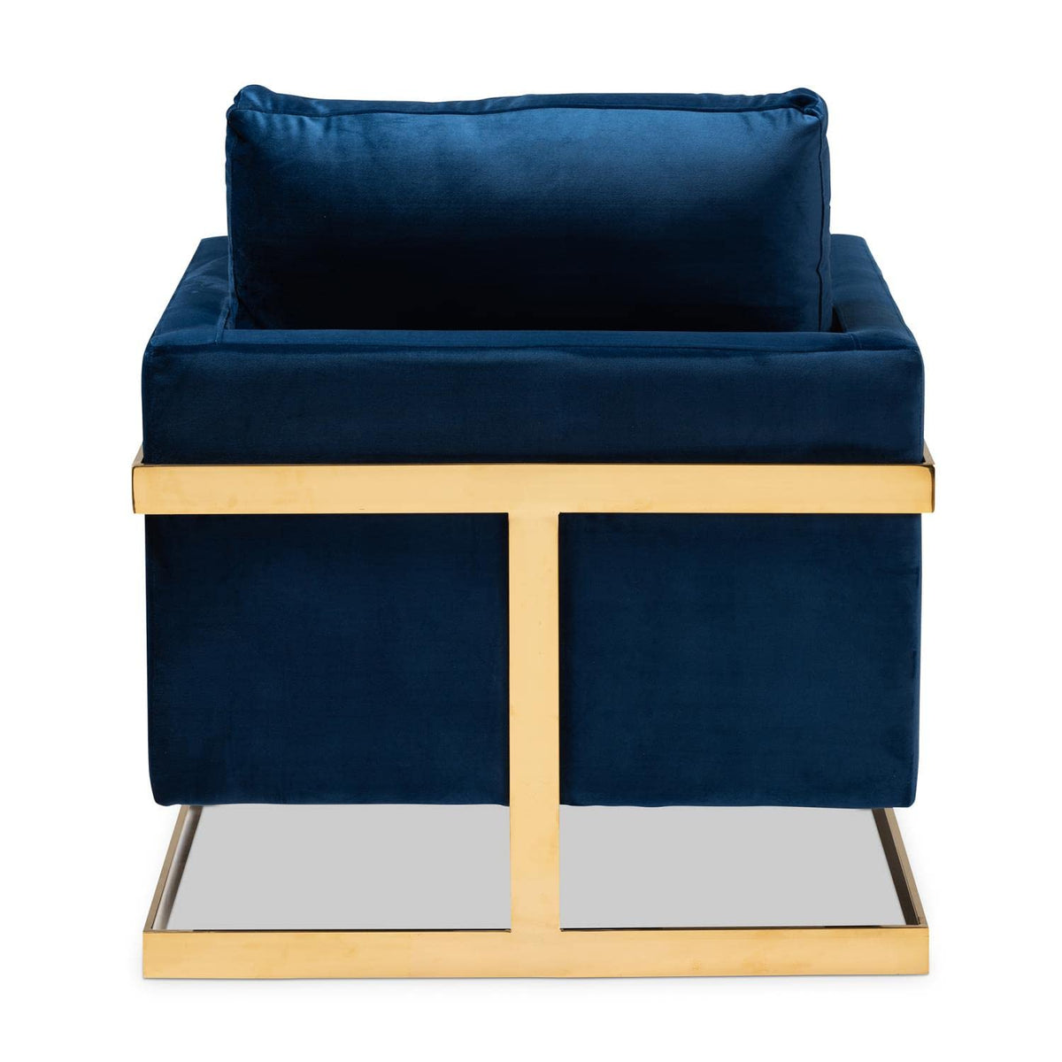 Baxton Studio Matteo Glam and Luxe Navy Blue Velvet Fabric Upholstered Gold Finished Armchair