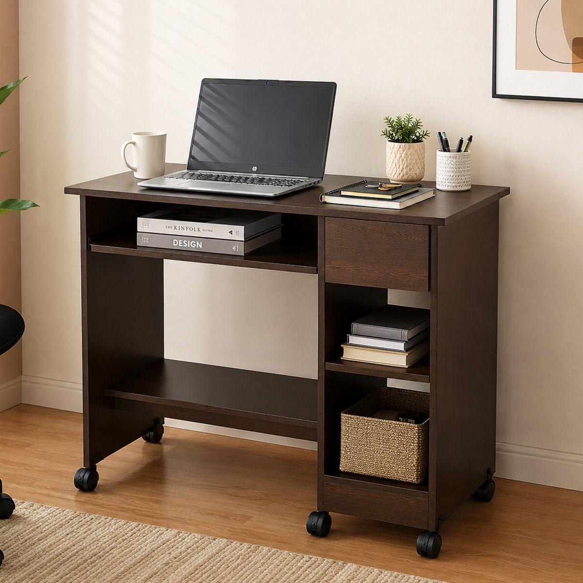 Nilkamal Zenith Lite Computer Table | Engineered Wood | Computer Desk with Keyboard Tray, 2 Open Shelves and 1 Drawer | Study Ta