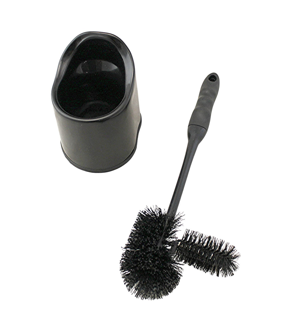 Comfort Rubber Ergonomic Grip Black Toilet Bowl Brush Under Rim Lip Brush And Storage Caddy For Bathroom