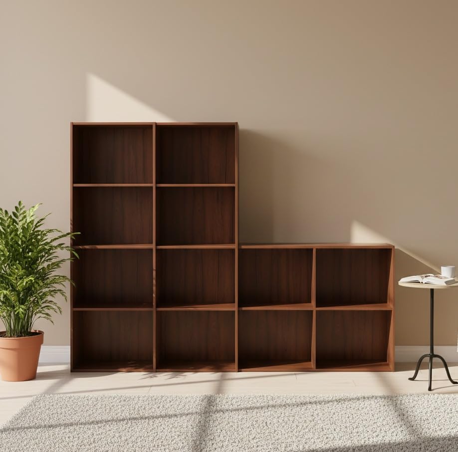 Ankit Crafts Wooden Bookcase Shelving Display Storage Shelf Brown 4, 4, 2, 2 Tier