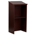Adir Wooden Podium Stand - Speaking Podium with Storage Shelf, Hostess Stand for Restaurant, Lecture Podium, (46.25 Inches, Maho