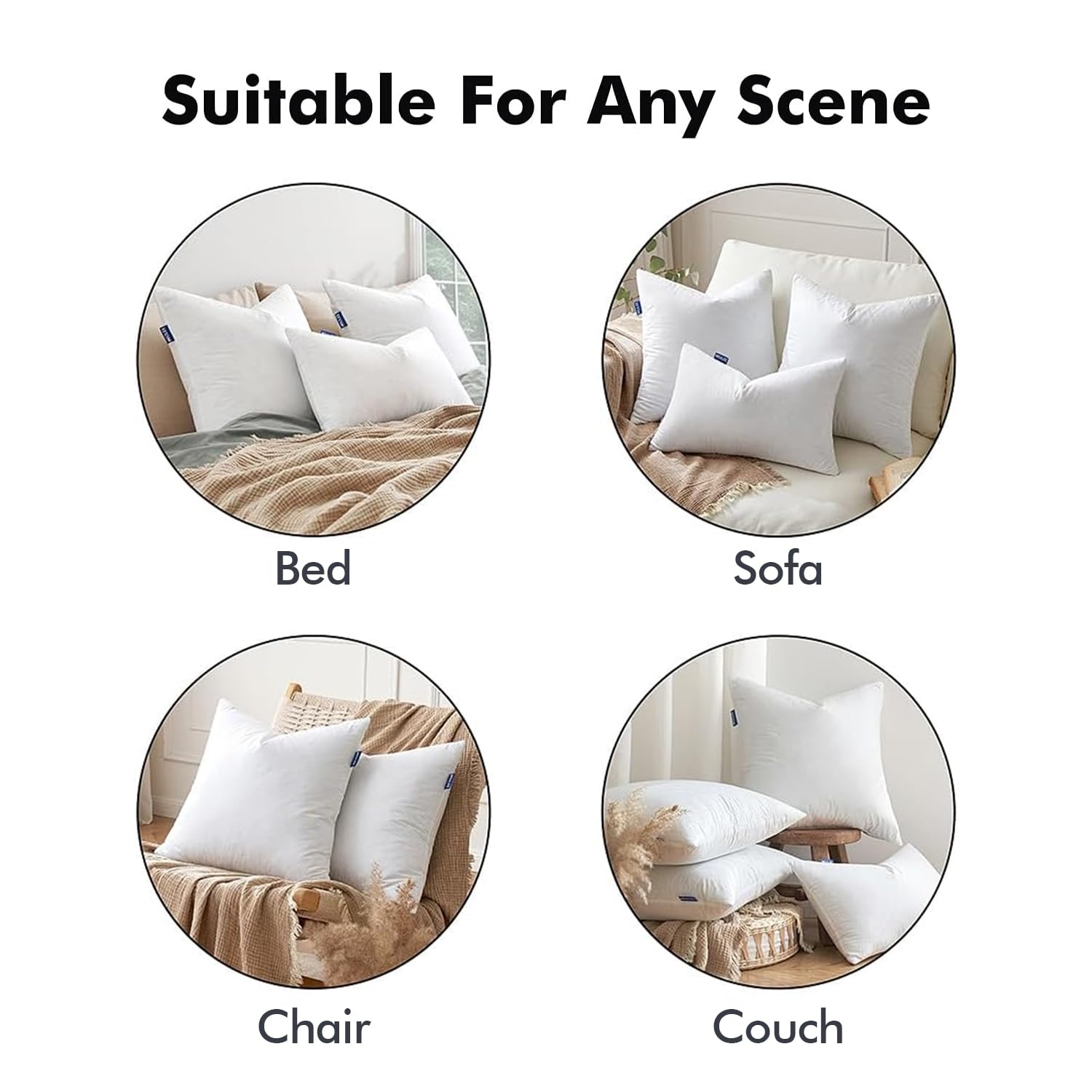 Miulee 16X16 Pillow Inserts,Set Of 2 Down Feather Throw Pillows For Couch Sofa Bed, Decorative Fluffy Throw Pillow Inserts Cotton Fabric,White