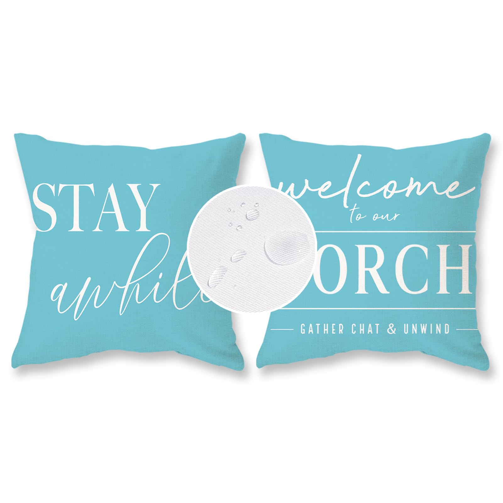 Tajwe Blue Outdoor Pillow Covers Waterproof 20X20 Set Of 2 Welcome To Our Porch Stay Awhile Cushion Cases For Patio Furniture So