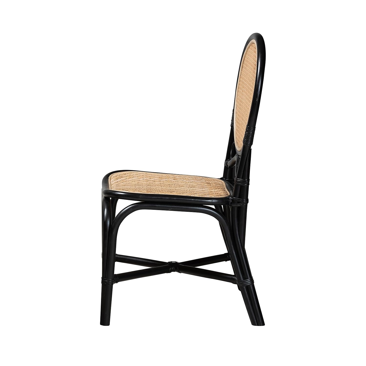 Baxton Studio Ayana Mid-Century Rattan Dining Chair, Natural Brown/Black (231-13231-HiT)