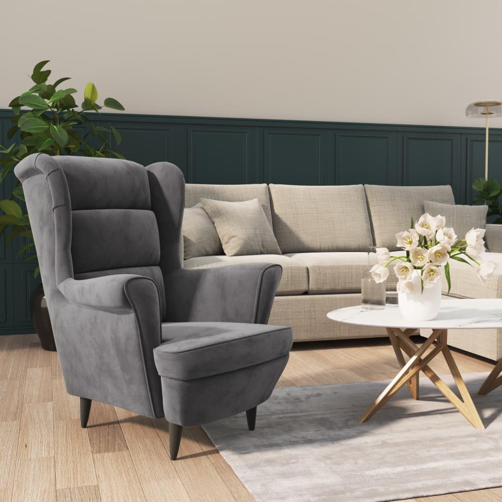 vidaXL Light Gray Velvet Armchair with Sturdy Plywood Frame and Comfortable Seat, Retro-Inspired Design for Home Decor