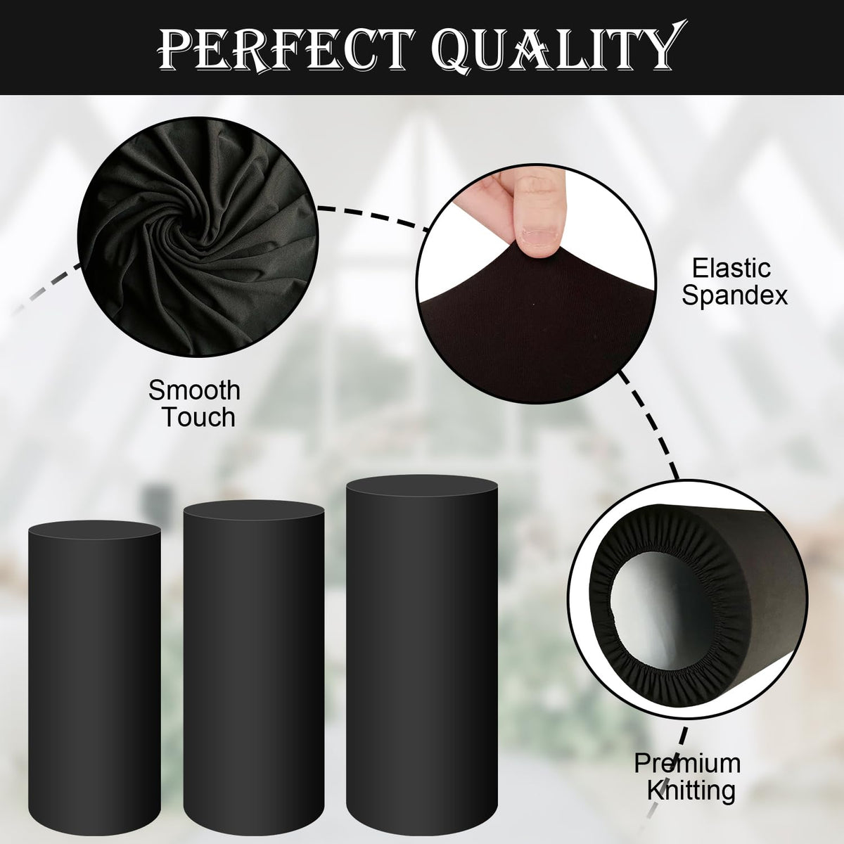 Saitimade Set Of 3 - Black Cylinder Pedestal Stand Covers, Flexible Cylinder Stand Covers For Party, Wedding Or Birthday Event D