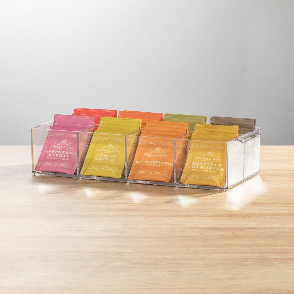 mDesign Plastic Condiment Organizer and Tea Bag Holder - 8-Compartment Kitchen Pantry/Countertop Storage Caddy - Divided Chip, S