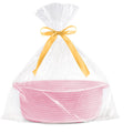 GIFTEXPRESS Pink Woven Gift Basket, Clear Cellophane Bag & Ribbon - 13' x 8' x 5' Cotton Rope Empty Decorative Gifting Basket