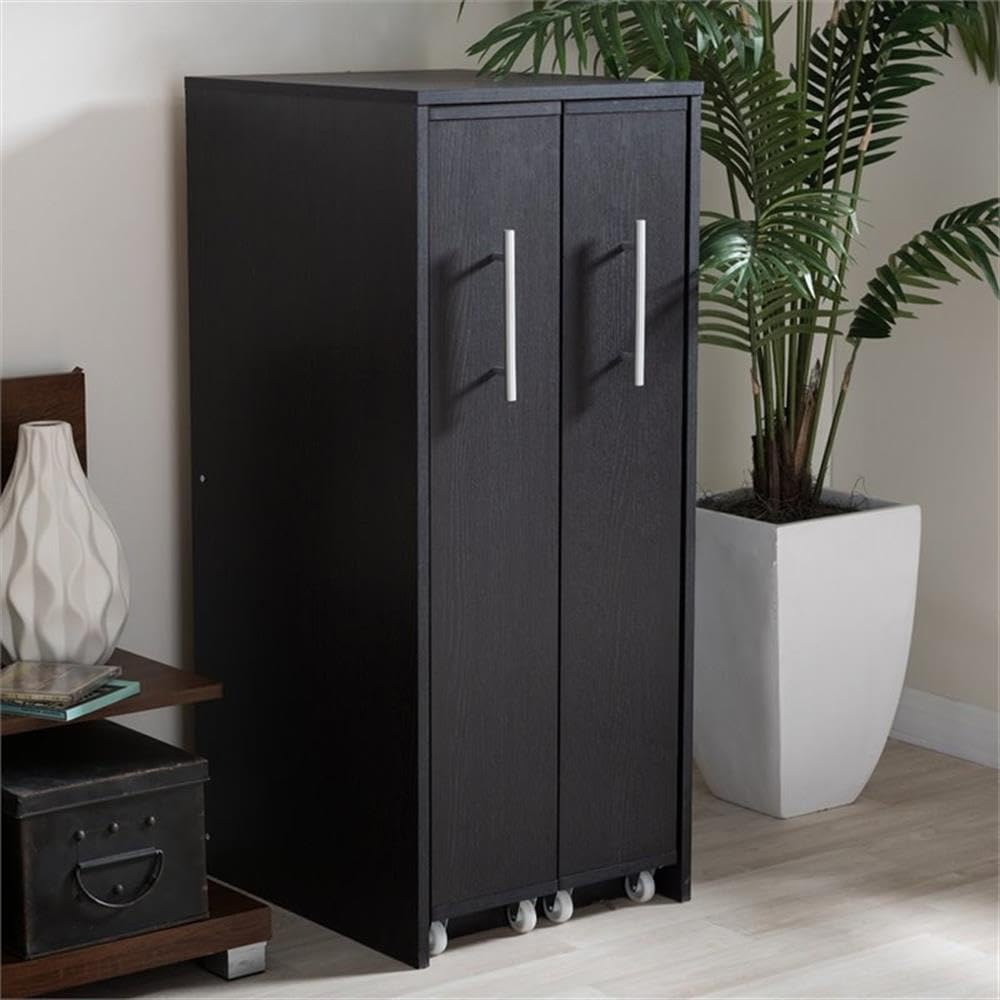 Baxton Studio Lindo Wood Bookcase with Two Pulled Out Doors Shelving Cabinet, Dark Brown