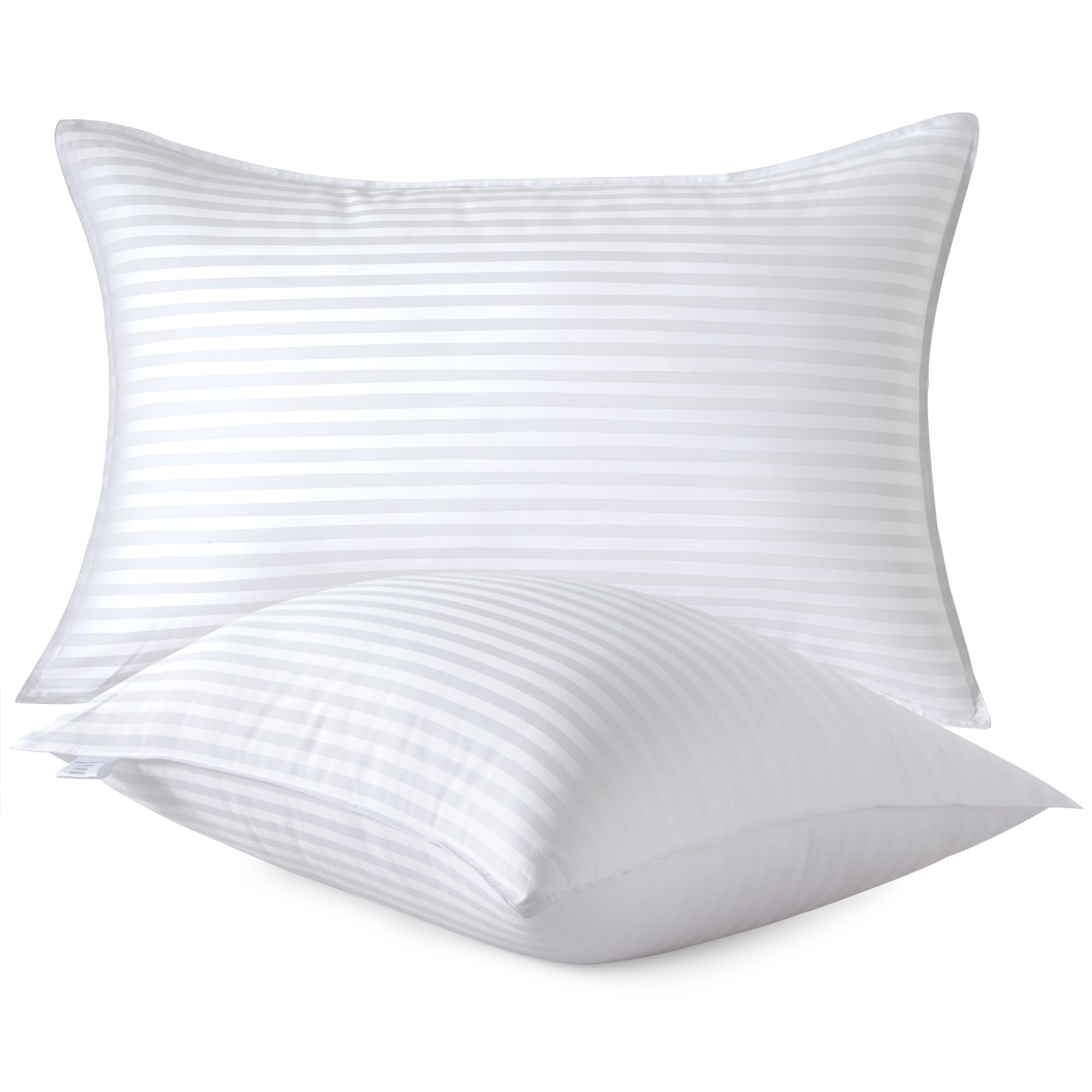 Oubonun Premium Striped Bed Pillows Standard Size Set Of 2, Breathable Cooling Cotton Cover, Soft And Fluffy 3D Down Alternative