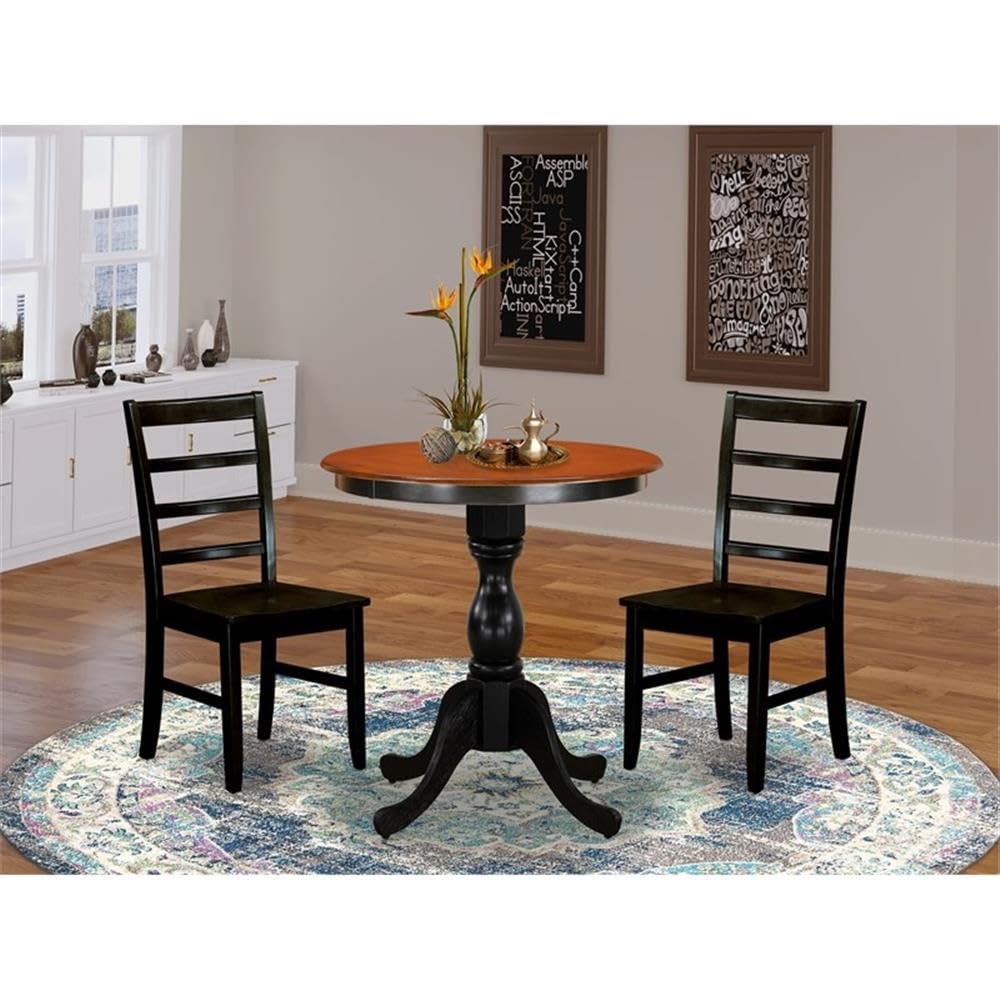 East West Furniture Espf3-Bch-W 3 Piece Dining Set Contains A Round Dining Room Table With Pedestal And 2 Kitchen Chairs, 30X30 Inch, Black & Cherry